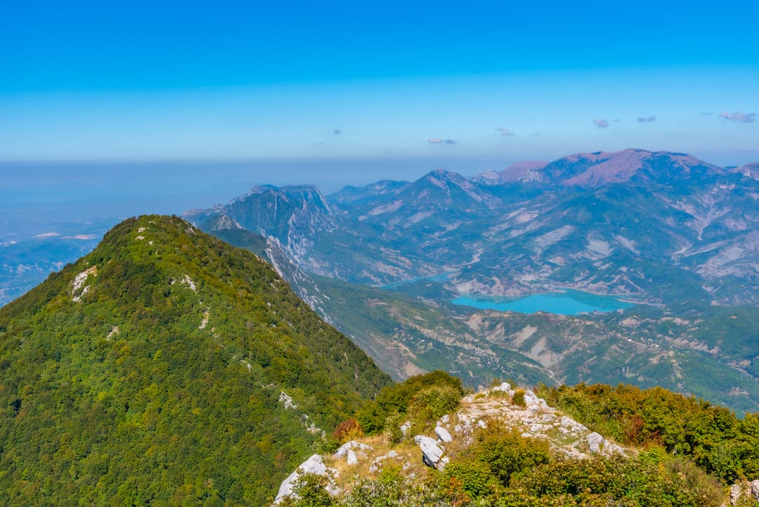 Mount Tujanit and Bovilla lake from Dajti national park in Albania