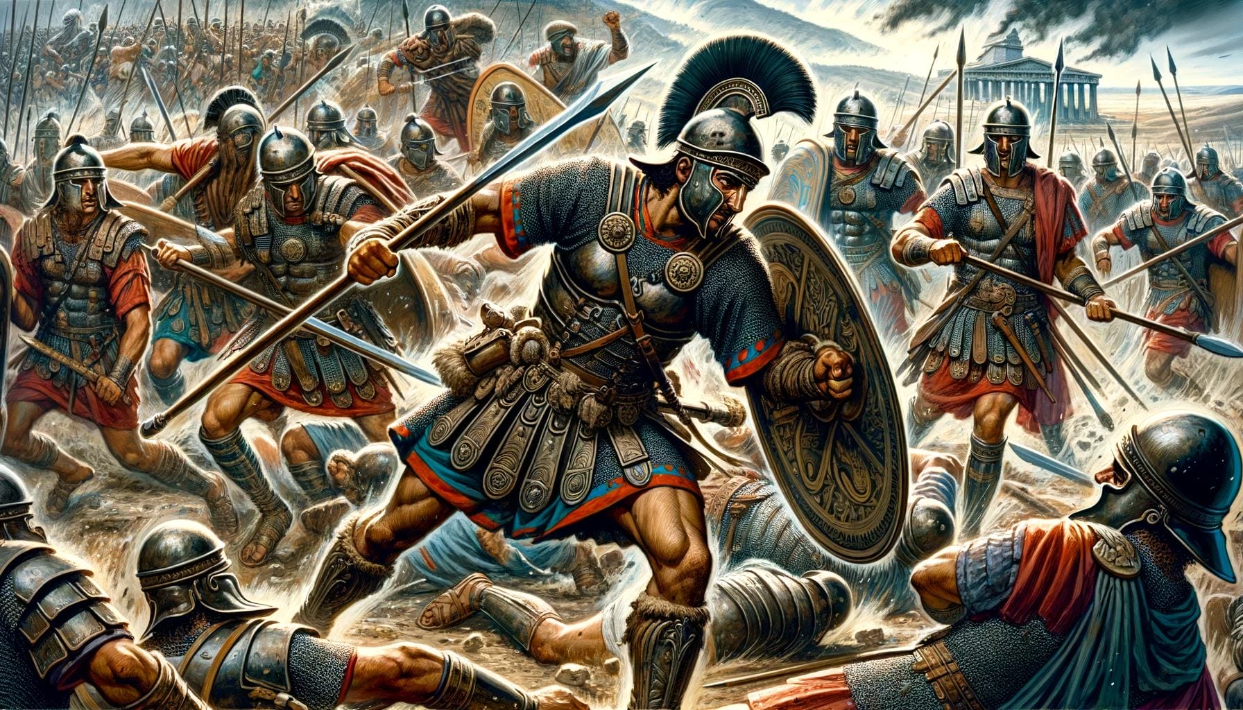Illyrian warrior in battle against Roman soldiers