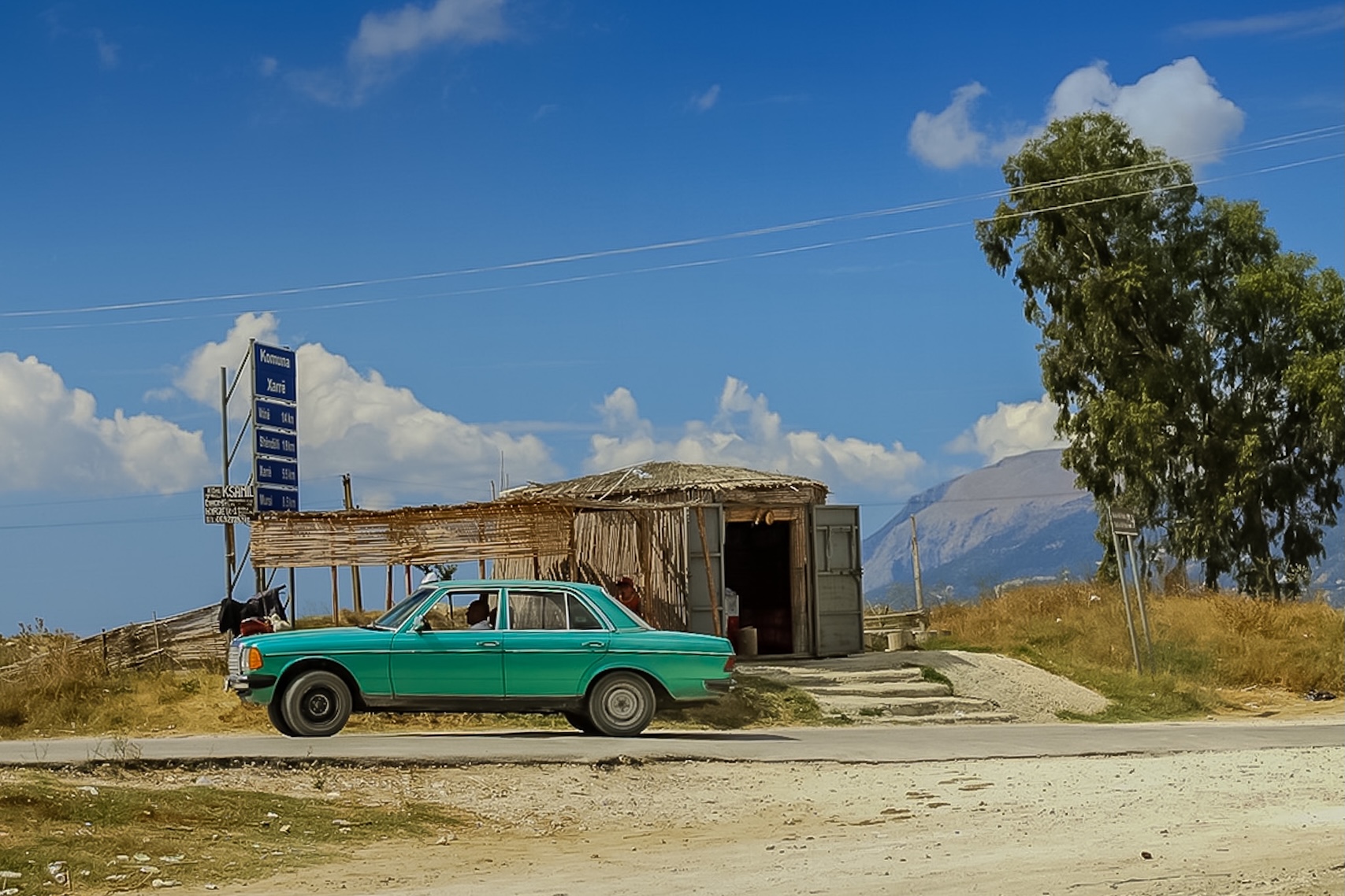 Car driving in Albania countryside