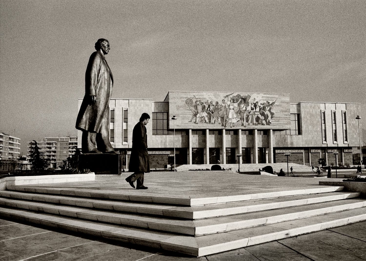 Enver Hoxhas bronze statue in Skederbeg square before the communist collapse in 1991.